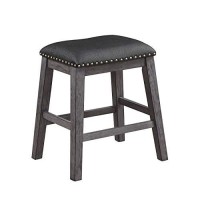 Benjara Benzara Wooden And Leather Counter Height Stool, Set Of Two, Black And Gray