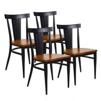 Dporticus Solid Wood Dining Chairs With Metal Legs, Commercial And Residential Use - Set Of 4,Black
