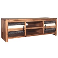 Vidaxl Solid Wood Acacia Tv Stand, 472X138X157, With Storage Space, Easy To Assemble, Farmhouse Style, Unique Varying Wood Grains, Contrast Door Fronts - Brown
