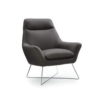 Homeroots Dark Grey Top Grain Italian Leather Stainless Steel Legs Modern Dark Gray Top Grain Italian Leather Accent Chair