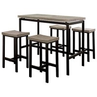 Benjara Wooden Counter Height Table Set, Brown And Black, Gray