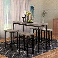 Benjara Wooden Counter Height Table Set, Brown And Black, Gray