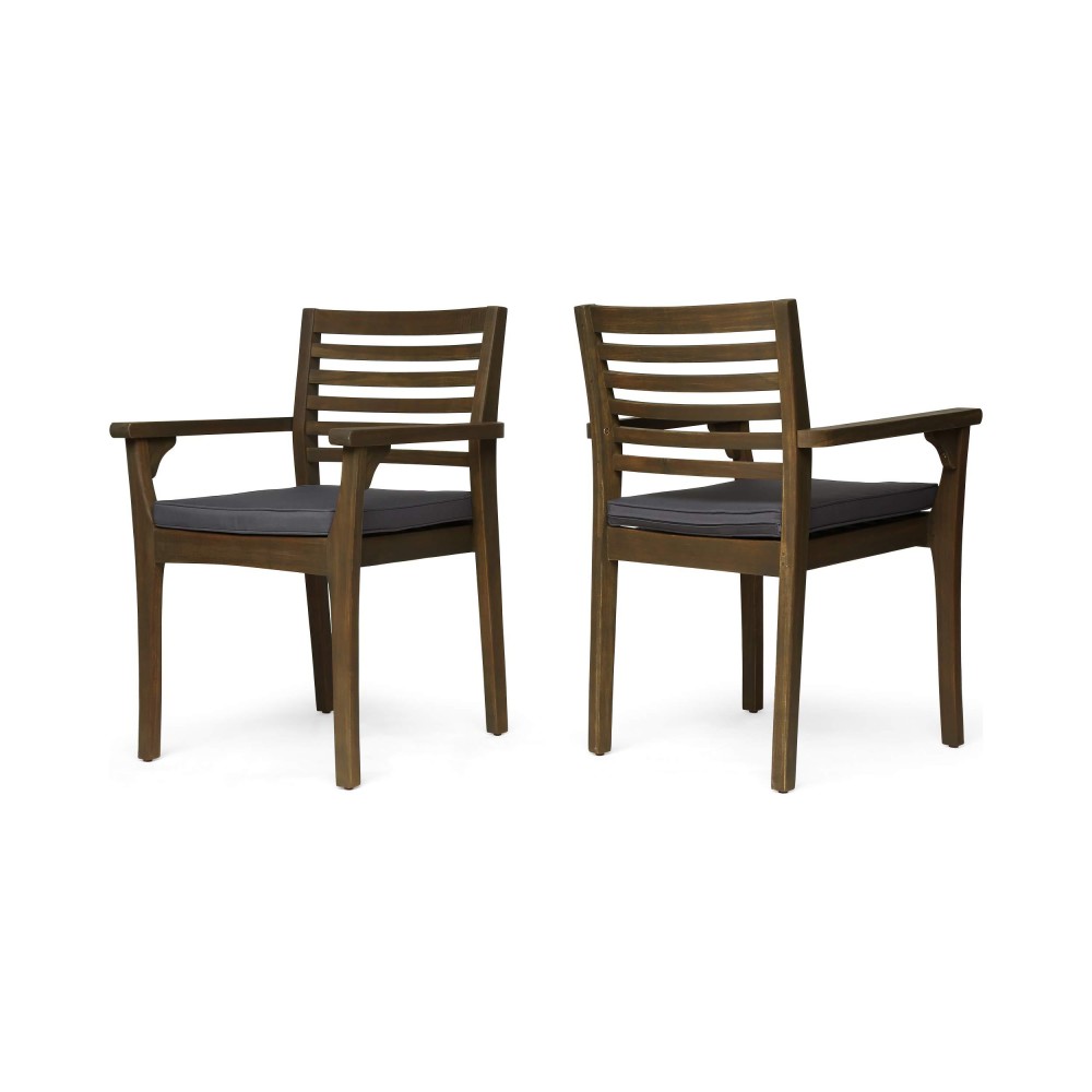 Great Deal Furniture Esther Patio Dining Chairs, Acacia Wood And Outdoor Cushions, Gray And Dark Gray (Set Of 2)