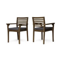 Great Deal Furniture Esther Patio Dining Chairs, Acacia Wood And Outdoor Cushions, Gray And Dark Gray (Set Of 2)