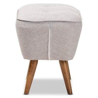 Baxton Studio Petronelle Mid-Century Modern Greyish Beige Fabric Upholstered Walnut Brown Finished Wood Ottoman