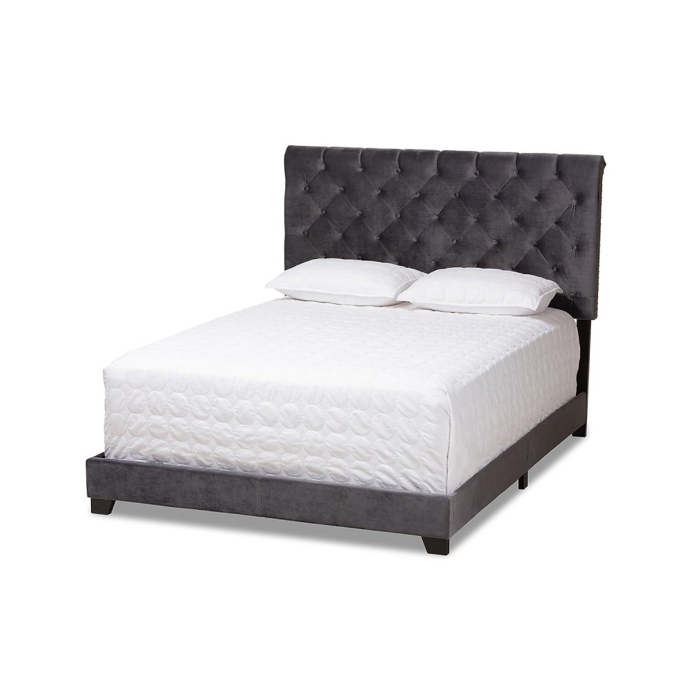 Baxton Studio Candace Luxe And Glamour Dark Grey Velvet Upholstered Full Size Bed