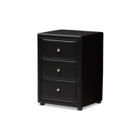 Baxton Studio Tessa Modern And Contemporary Black Faux Leather Upholstered 3-Drawer Nightstand
