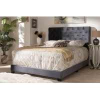 Baxton Studio Candace Luxe And Glamour Dark Grey Velvet Upholstered Queen Size Bed