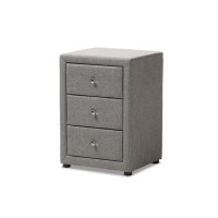 Baxton Studio Tessa Modern And Contemporary Grey Fabric Upholstered 3-Drawer Nightstand