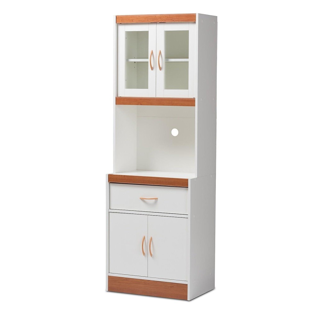 Baxton Studio Laurana Modern And Contemporary White And Cherry Finished Kitchen Cabinet And Hutch