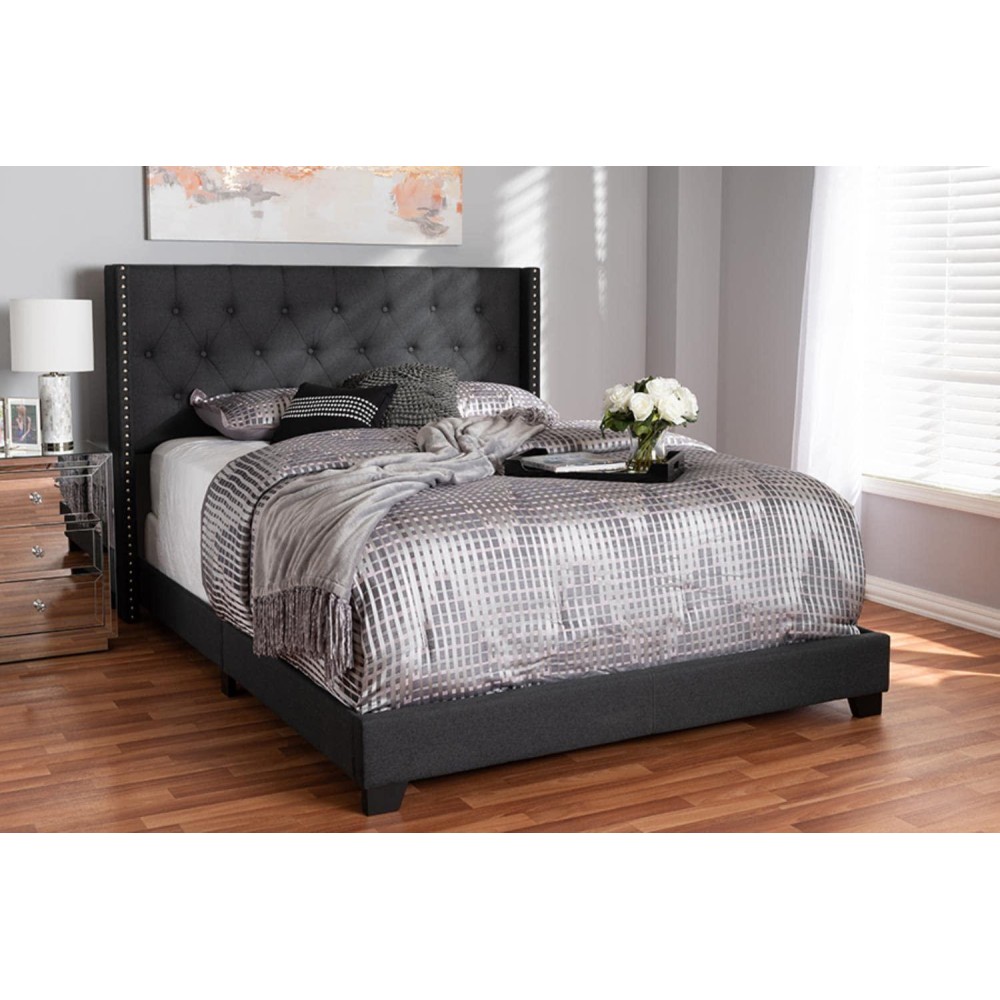 Baxton Studio Brady Fabric Tufted Full Bed In Charcoal Grey