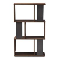 Baxton Studio Legende 3 Shelf Display Bookcase In Brown And Dark Grey