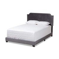 Baxton Studio Candace Velvet Nailhead Upholstered Queen Bed In Grey