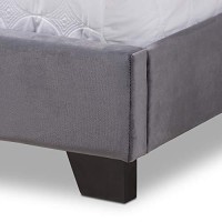 Baxton Studio Candace Velvet Nailhead Upholstered Queen Bed In Grey