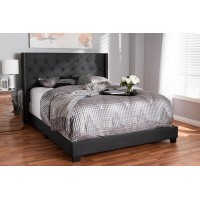 Baxton Studio Brady Fabric Tufted King Bed In Charcoal Grey