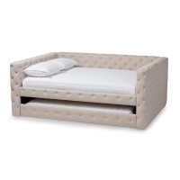 Baxton Studio Anabella Tufted Queen Daybed With Trundle In Light Beige