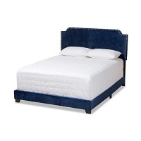 Baxton Studio Candace Velvet Nailhead Upholstered Queen Bed In Navy