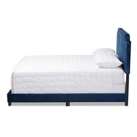 Baxton Studio Candace Velvet Nailhead Upholstered Queen Bed In Navy