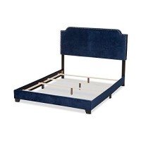 Baxton Studio Candace Velvet Nailhead Upholstered Queen Bed In Navy