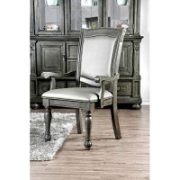 Benjara Benzara Traditional Style Wooden Arm Chair With Leatherette Cushions, Set Of Two, Gray