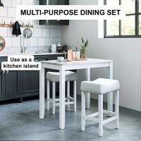 Nathan James Viktor 3 Piece Dining Set, Heigh Kitchen Counter Pub Or Breakfast Table With Marble Top And Fabric Wood Base Seat, Light Gray/White