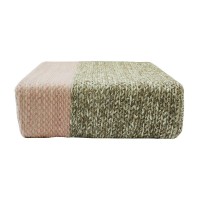 Ira - Handmade Wool Braided Square Pouf | Natural/Silver Pink | 90X90X30Cm