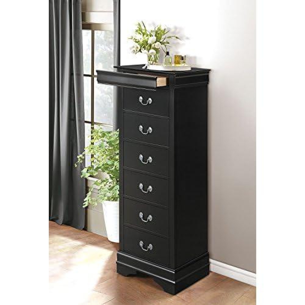 Benzara Wooden Lingerie Chest With Hidden Drawer, Black