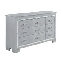 Benzara, Gray Mirror Accented Wooden Dresser With Drawers