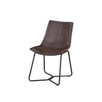 Benjara, Brown Benzara Metal Side Chair With Leather Upholstery, Set Of Two
