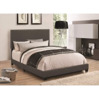 Benjara Benzara Wooden Bed With Fabric Upholstery, Gray