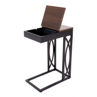 Leisure Space Seetable - Stash With Device Stand, Charging Station, And Storage (Dark Brown Framewalnut Finish Table Top) - C Tableend Tableside Tableaccent Table