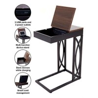 Leisure Space Seetable - Stash With Device Stand, Charging Station, And Storage (Dark Brown Framewalnut Finish Table Top) - C Tableend Tableside Tableaccent Table