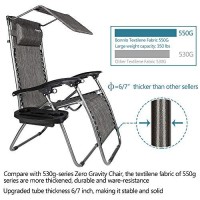 Bonnlo Zero Gravity Chair Set Of 2 With Canopy Patio Sunshade Lounge Chair, Adjustable Folding Shade Reclining Chairs With Cup Holder And Headrest For Beach Garden (Grey)
