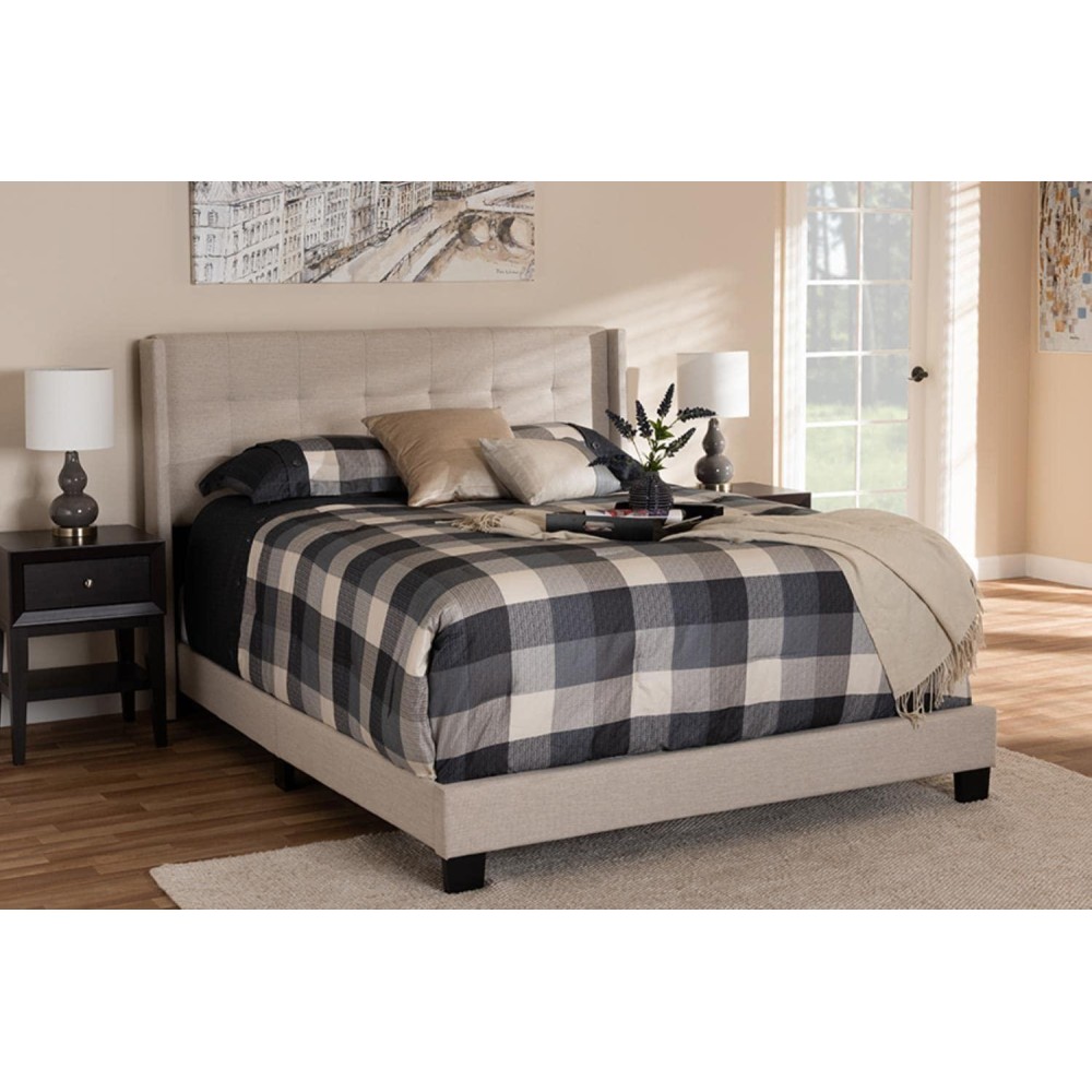 Baxton Studio Lisette Fabric Tufted King Bed In Grey