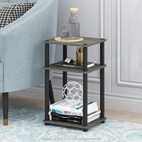 Furinno Just 3-Tier Turn-N-Tube End Table Side Table Night Stand Bedside Table With Plastic Poles, 2-Pack, French Oak Greyblack