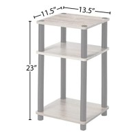 Furinno Just 3-Tier Turn-N-Tube End Table Side Table Night Stand Bedside Table With Plastic Poles, 2-Pack, French Oak Greyblack
