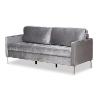 Baxton Studio Clara Velvet Fabric Upholstered Sofa In Grey