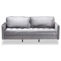 Baxton Studio Clara Velvet Fabric Upholstered Sofa In Grey