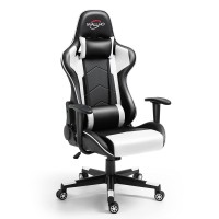 Polar Aurora Gaming Chair Racing Style High-Back Pu Leather Office Chair Computer Desk Chair Executive Ergonomic Swivel Chair Headrest Lumbar Support (White1)