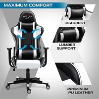 Polar Aurora Gaming Chair Racing Style High-Back Pu Leather Office Chair Computer Desk Chair Executive Ergonomic Swivel Chair Headrest Lumbar Support (White1)