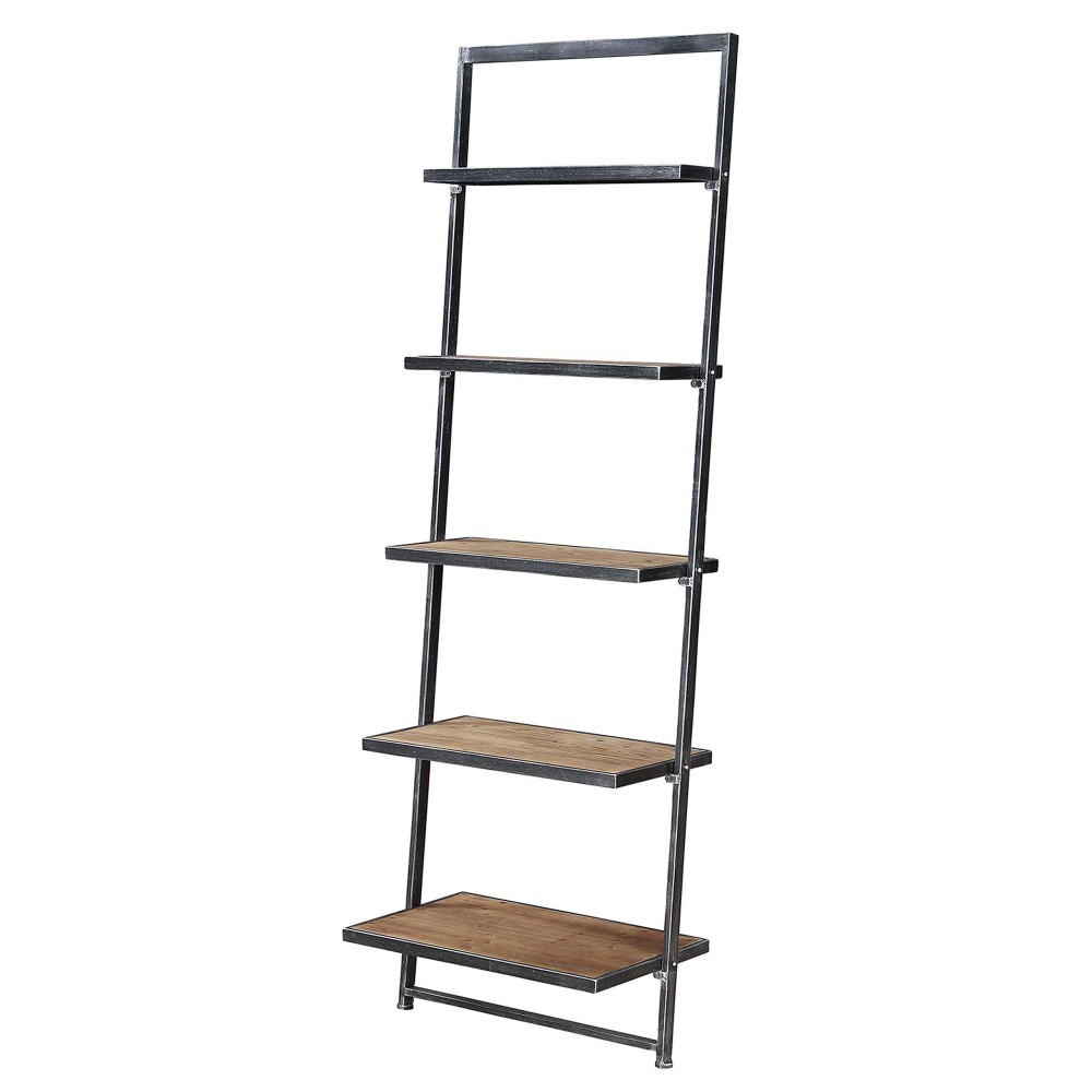 Convenience Concepts Laredo 5 Tier Ladder Bookcase / Shelf, Natural / Antique Black Frame