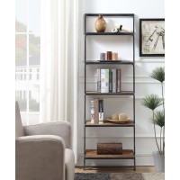 Convenience Concepts Laredo 5 Tier Ladder Bookcase / Shelf, Natural / Antique Black Frame