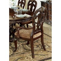 Benjara Fabric Dining Chair With Deep Engraved Design, Set Of Two, Brown And Beige
