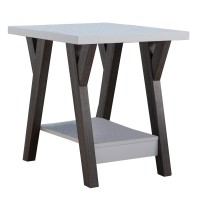 Benzara Bm179633 Two-Tone Wooden End Table, White & Distressed Gray