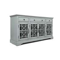 Benzara Bm184061 Wood And Glass 60 Media Console With X Motif Detailing On Doors, Earl Gray
