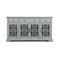 Benzara Bm184061 Wood And Glass 60 Media Console With X Motif Detailing On Doors, Earl Gray