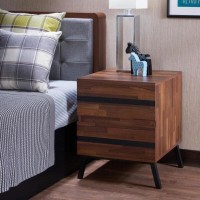 Acme Karine 2 Drawer Wooden End Table In Walnut And Sandy Black