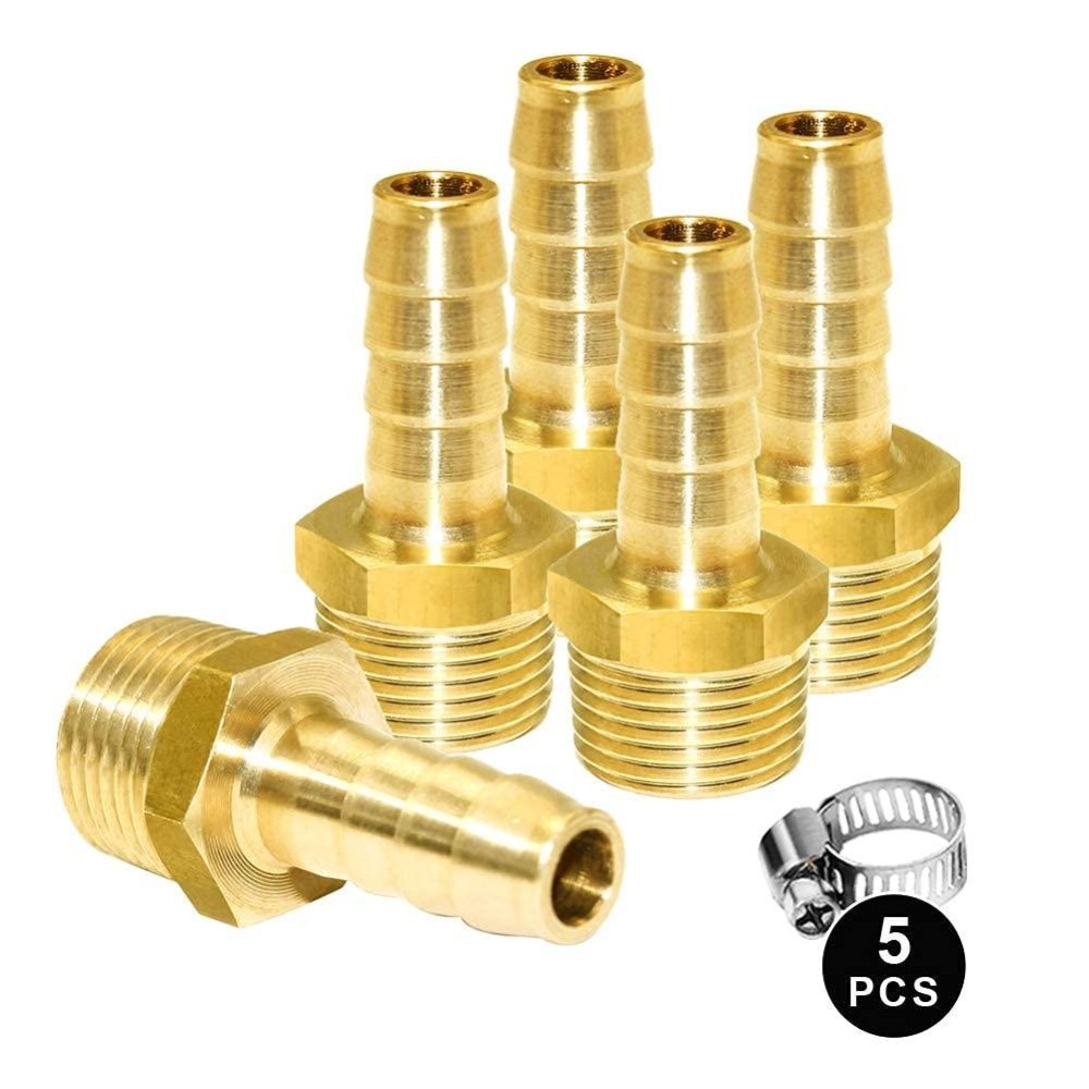 Joywayus Brass Barb Fitting 3/8 Hose Id X 3/8 Male Npt Water/Fuel/Air(Pack Of 5)