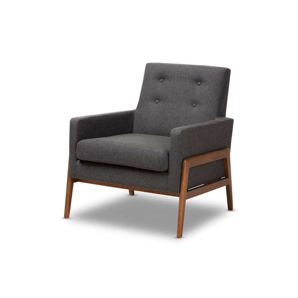 Baxton Studio Perris Upholstered Lounge Chair In Dark Grey And Walnut