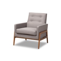 Baxton Studio Perris Upholstered Lounge Chair In Grey And Walnut